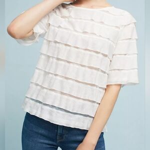 Anthropologie Vanessa Virginia White Ruffled Tiers Top